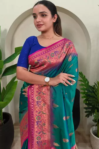 Rama green art silk  woven saree