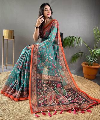 Rama green art silk  woven saree 2