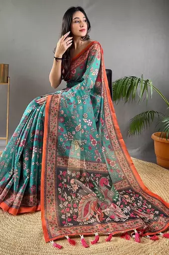 Rama green art silk  woven saree