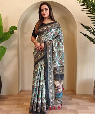 Rama green art silk  woven saree 1