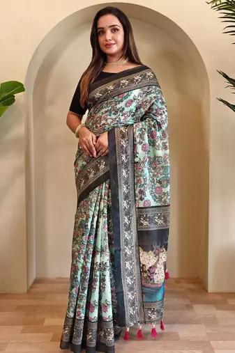 Rama green art silk  woven saree
