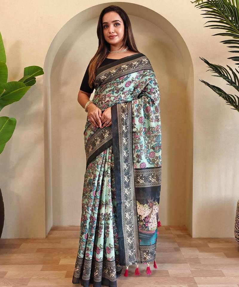 Rama green art silk  woven saree