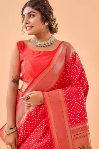 Red art silk  woven saree