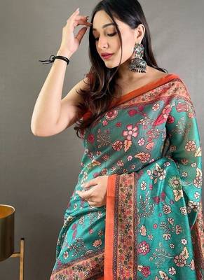 Rama green art silk  woven saree 3