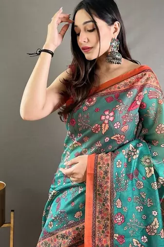 Rama green art silk  woven saree
