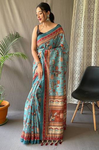 Rama green art silk  woven saree