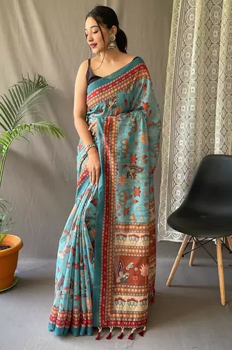 Rama green art silk  woven saree