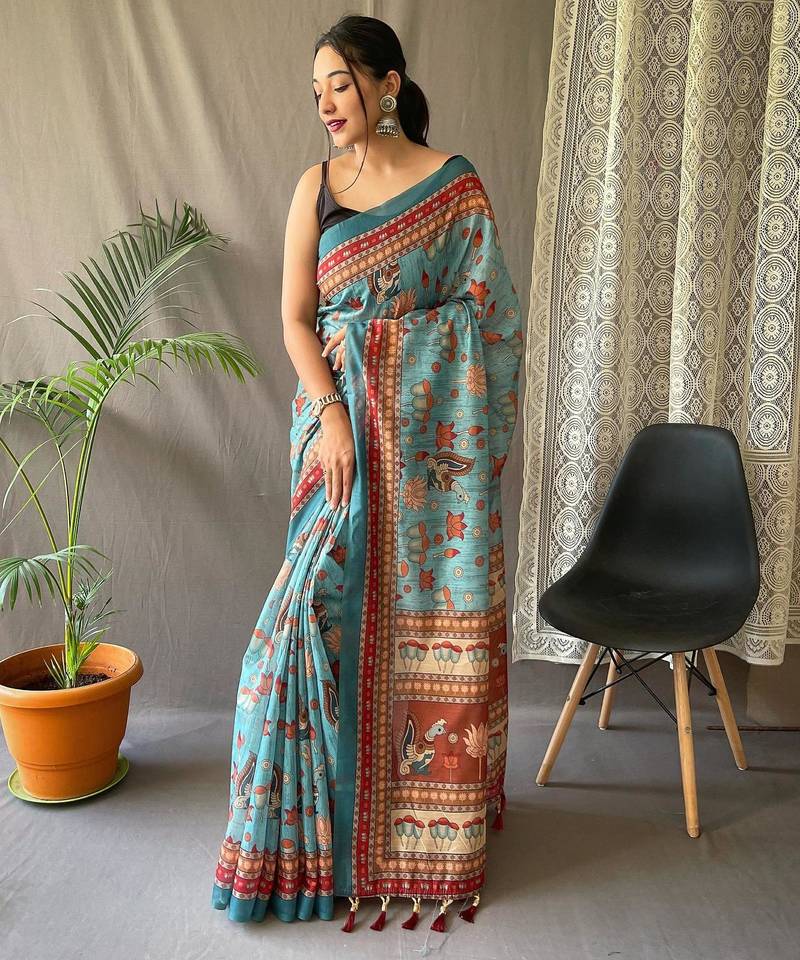 Rama green art silk  woven saree