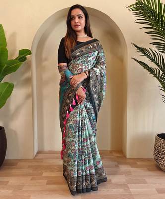 Rama green art silk  woven saree 2