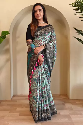 Rama green art silk  woven saree