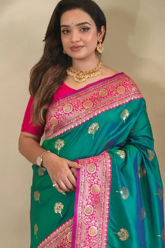 Rama green art silk  woven saree