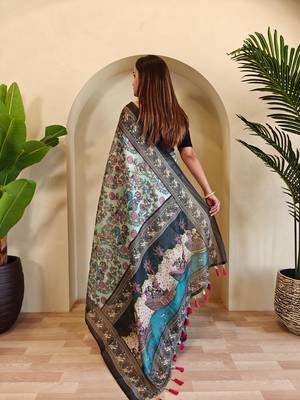 Rama green art silk  woven saree 3