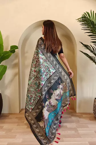 Rama green art silk  woven saree