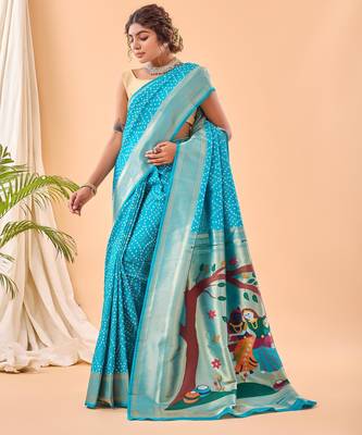 Sky blue art silk  woven saree 1