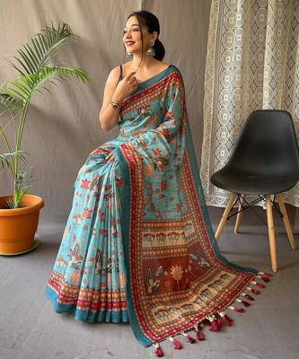 Rama green art silk  woven saree 2