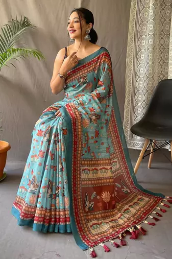 Rama green art silk  woven saree