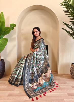 Rama green art silk  woven saree 4
