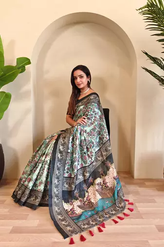 Rama green art silk  woven saree