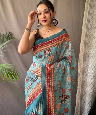 Rama green art silk  woven saree 3