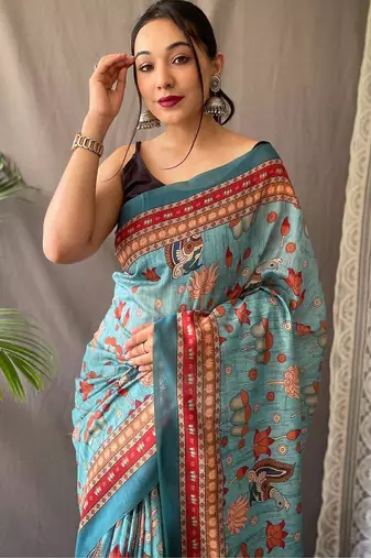Rama green art silk  woven saree