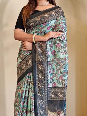 Rama green art silk  woven saree 5