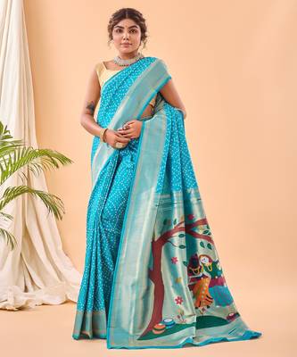 Sky blue art silk  woven saree 2