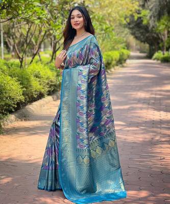 Rama green art silk  woven saree 1