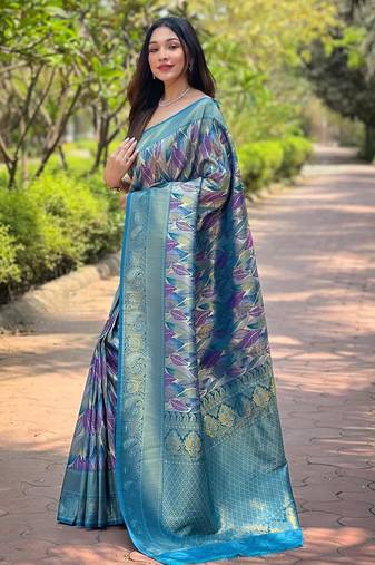 Rama green art silk  woven saree