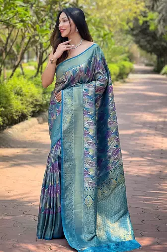 Rama green art silk  woven saree