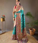 Rama green art silk  woven saree