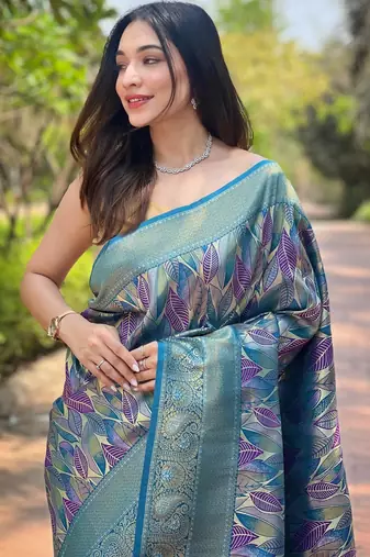 Rama green art silk  woven saree