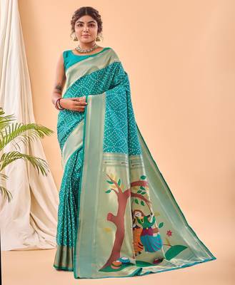 Rama green art silk  woven saree 1