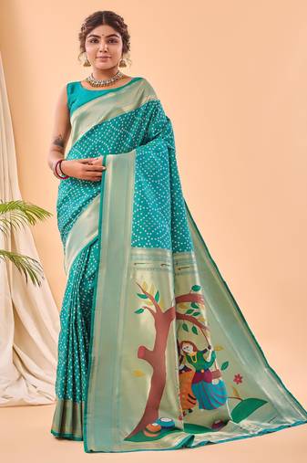 Rama green art silk  woven saree