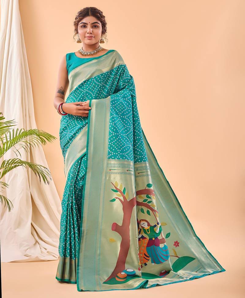 Rama green art silk  woven saree
