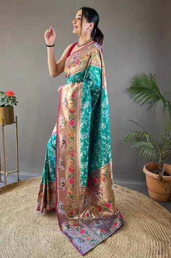 Rama green art silk  woven saree