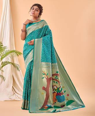 Rama green art silk  woven saree 2
