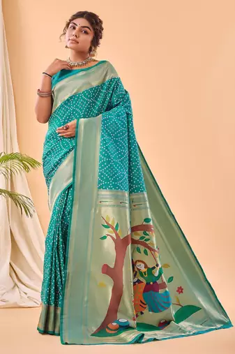 Rama green art silk  woven saree