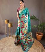 Rama green art silk  woven saree