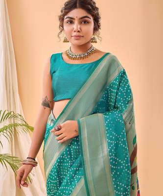 Rama green art silk  woven saree 3
