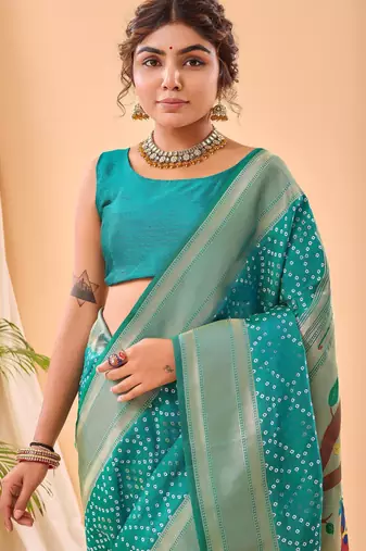 Rama green art silk  woven saree