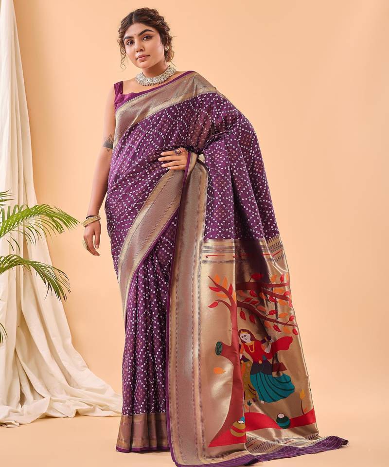 Wine art silk  woven saree