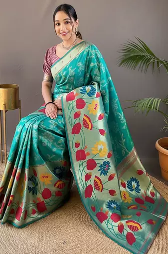 Rama green art silk  woven saree