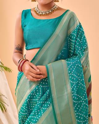 Rama green art silk  woven saree 5