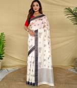 White art silk  woven saree