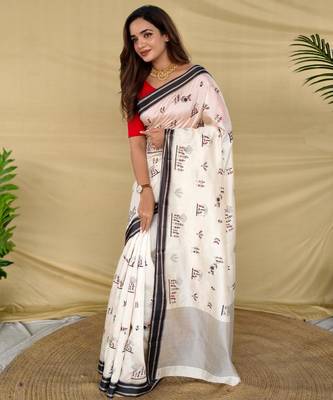 White art silk  woven saree 2