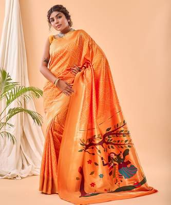 Yellow art silk  woven saree 1