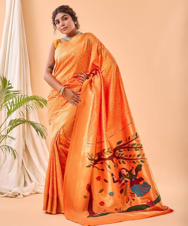 Yellow art silk  woven saree