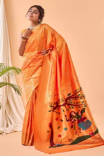 Yellow art silk  woven saree
