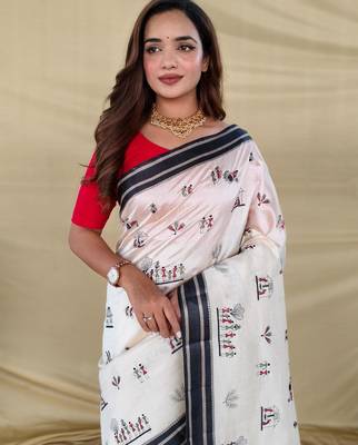 White art silk  woven saree 5