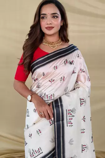 White art silk  woven saree